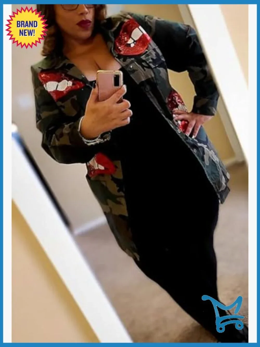 Camouflage Military Trench Coat Plus Size Long Sleeve Open Front - Picture 5 of 7